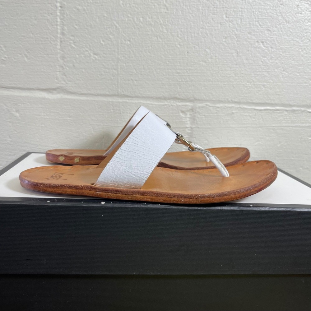 Beek White Leather Thong Sandals Slide Slip On Women's Size 8.5 US